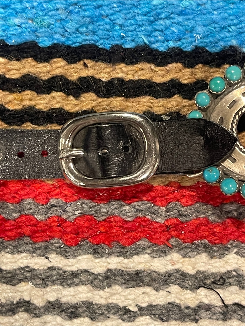 Black Leather Watch Band with Turquoise Bead & Horseshoe Accents - Picture 4 of 9